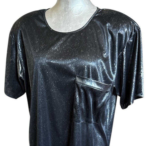 Vintage Gianna Women’s Black Silver metallic look Oversized Short Sleeve Top M - Picture 17 of 17